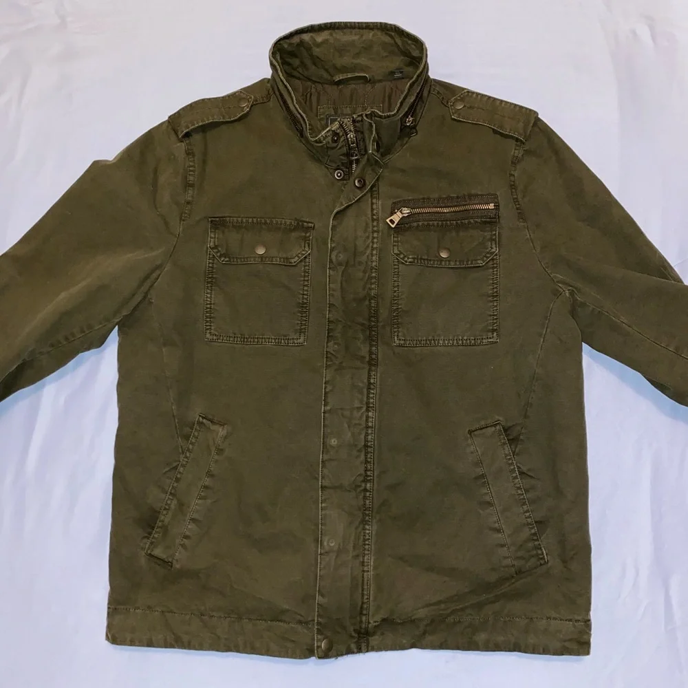 G.H. Bass & Co. Men’s Military Field Jacket Green Olive Large Full Zip Pockets - Picture 4 of 16